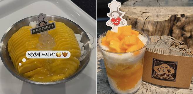 성심당이 출시한 생망고 빙수와 생망고 컵빙수. /성심당 인스타그램 캡처