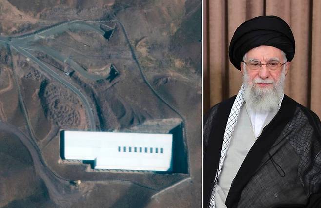 이란 중부 산악지대에 있는 포르도 핵시설의 모습(왼쪽), 아야톨라 알리 하메네이 이란 최고지도자