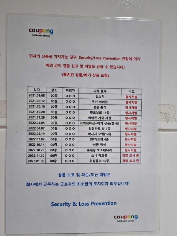 쿠팡 물류센터에 박제된 도둑들