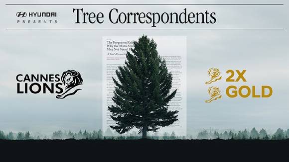 국제 광고제 '칸 라이언즈(Cannes Lions) 2025'의 디지털 크래프트(Digital Craft) 카테고리 내 2개 부분에서 금사자상(Gold Lions), 1개 부문에서 은사자상(Silver Lions)을 수상한 CSR 홍보 캠페인 '나무 특파원(Tree Correspondents)'의 대표사진 [사진=현대자동차]