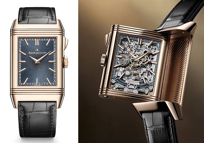 총 30점만 한정 생산하는 리베르소 트리뷰트 미니트 리피터. 브랜드의 세공 기법과 워치 메이킹 노하우를 집대성한 모델이다. 사진 예거 르쿨트르