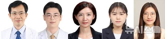 [서울=뉴시스]경희대학교병원 가정의학과 원장원·안과 김기영 교수·경희대 의과대학 김미지 교수·조현진 연구원·박연정 학부생. (사진= 경희대병원 제공) 2025.06.18. photo@newsis.com.