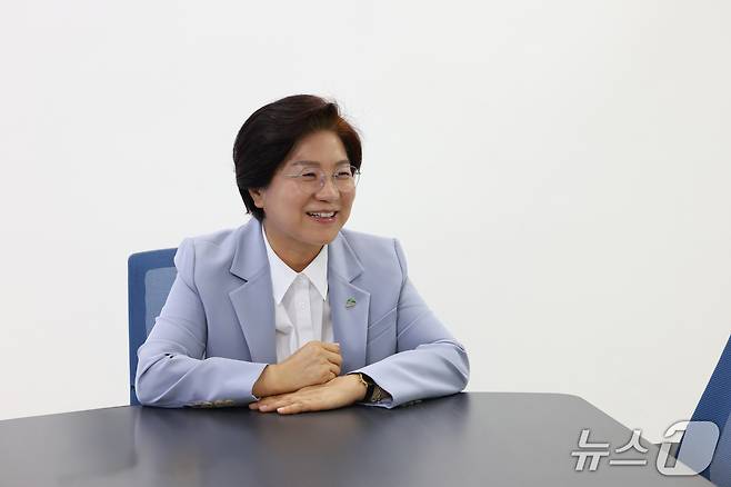 김미경 은평구청장이 뉴스1과 인터뷰를 하고 있다.(은평구청 제공)