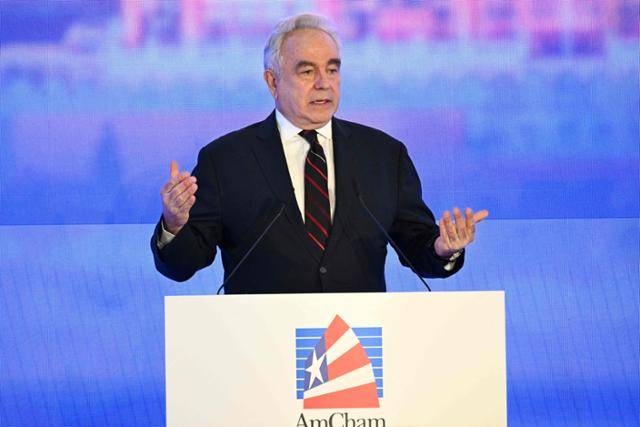 커트 캠벨 전 미국 국무부 부장관이 올해 4월 홍콩에서 열린 미국 상공회의소 행사에서 연설하고 있다. 홍콩=AFP 연합뉴스