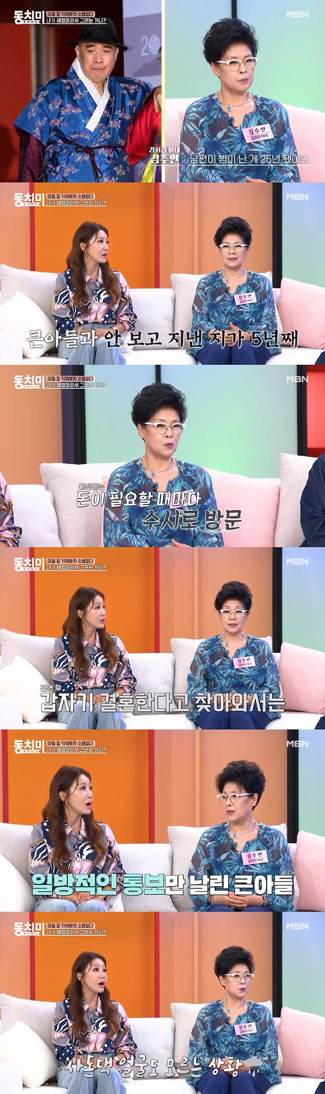 배우 김희라의 아내 김수연이 자신이 새엄마임을 뒤늦게 알게 된 후 아들이 비뚤어졌다며, 결국 절연까지 하게 된 사연을 전했다./사진=MBN '속풀이쇼 동치미' 선공개 영상