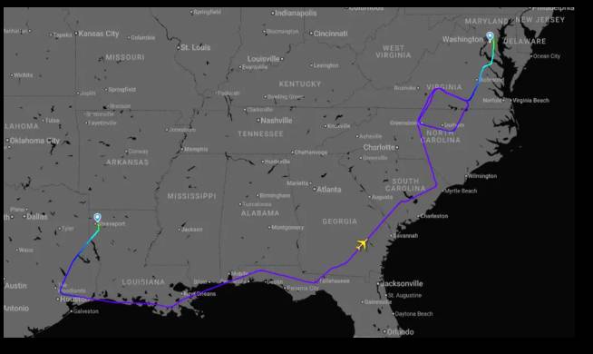 E-4B 나이트워치 이동 경로 [플라이트레이더24]