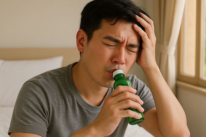 숙취 해소 음료를 마시고 있는 성인 남성의 모습 ⓒ오픈AI DALL-E