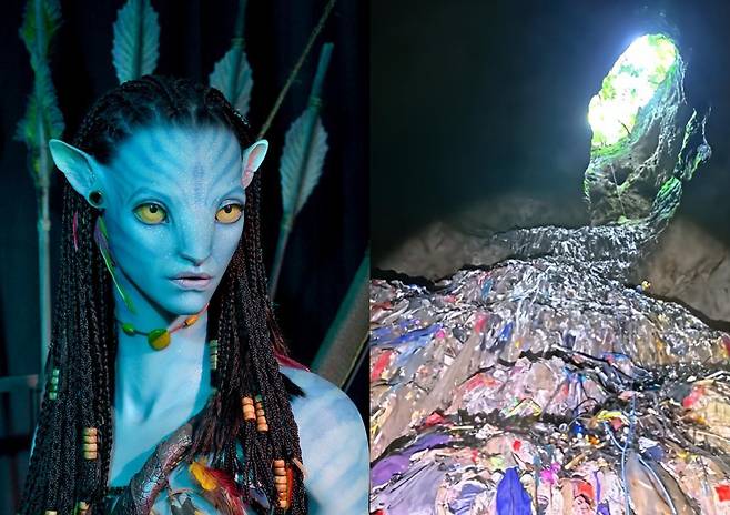 중국 후난성 장자제 국립공원 인근의 동굴 수십 곳에서 수년간 방치된 쓰레기와 가축 분뇨가 발견되며 환경 오염 문제가 드러났다. 해당 지역은 영화 아바타의 영감이 된 ‘할레루야 산’이 위치한 세계유산 관광지로, SNS에 올라온 동굴 탐사 영상이 계기가 되어 사태가 알려졌다. / 사진=게티이미지코리아(좌), 틱톡(우)