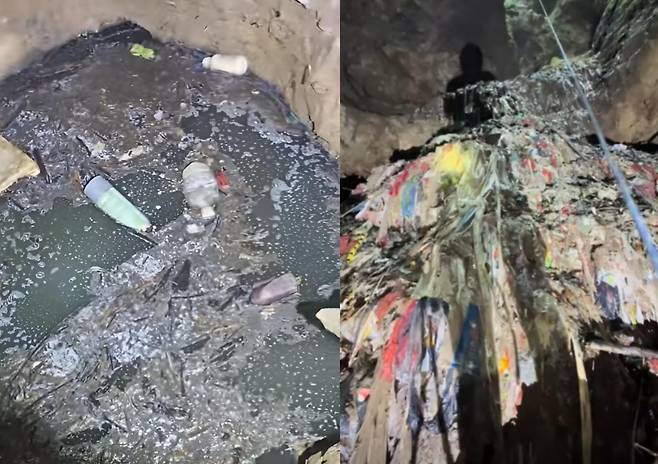 장자제 국립공원 인근 동굴 수십 곳이 수년간 무단 투기된 쓰레기와 가축 분뇨로 범벅이 된 채 발견됐다. 관광지 바로 옆에서 트럭으로 폐기물을 쏟아부은 정황까지 드러났고, 일부 동굴은 건물 7~8층 높이의 쓰레기 더미로 뒤덮였다. 전문가들은 해당 지역이 카르스트 지형인 만큼 지하수 오염 가능성이 크고, 회복에는 수백 년이 걸릴 수 있다고 경고했다. (사진=틱톡)