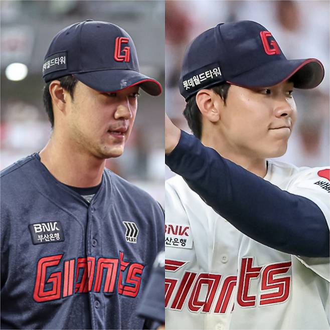 윤성빈(왼쪽)과 홍민기. 사진=롯데 자이언츠