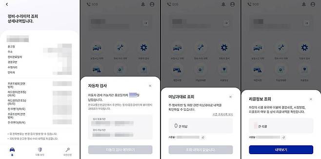 카방은 보험사고 이력, 정비 및 수리 이력, 자동차 검사, 미납 과태료, 리콜 등의 정보도 제공한다 / 출처=IT동아