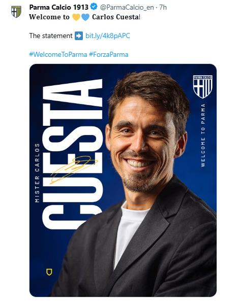 카를로스 쿠에스타 감독의 선임을 발표한 파르마. 사진[연합뉴스]