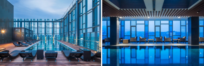 (좌) 루프톱 수영장 (우) 실내 수영장 / 사진=노보텔 앰배서더 동대문