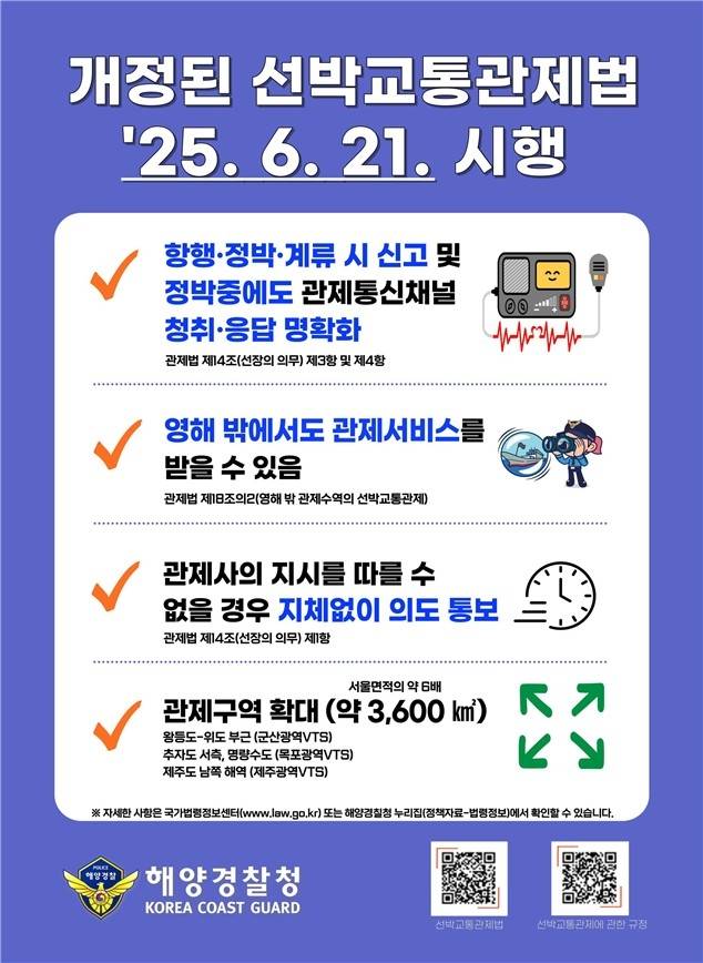 개정 선박교통관제법 시행 [해경청 제공, 재판매 및 DB 금지]