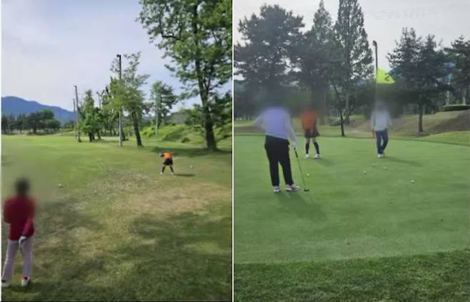 주한미군 친선 단체 회원들이 기지 통행증을 가지고 캠프 케이시 안에서 골프를 치고 있다. / 친선 단체 회원 제공 사진