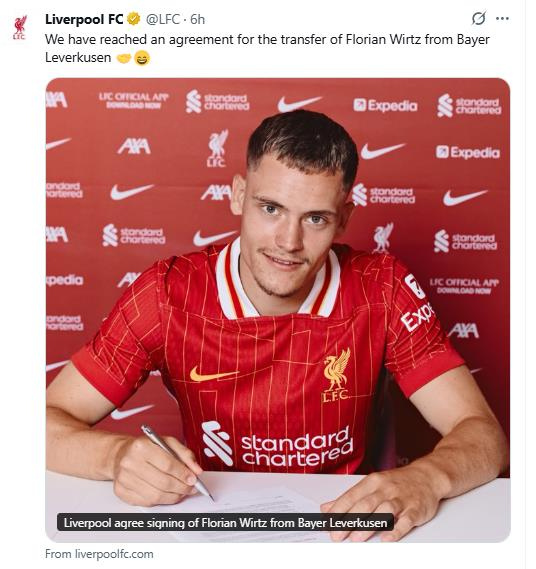 비르츠의 영입을 발표한 리버풀. 사진[연합뉴스]