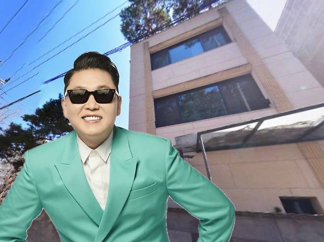 가수 싸이와 서울 용산구 한남동 소재 ‘더하우스’ 모습. [싸이 공식 인스타그램·네이버지도 거리뷰 갈무리]