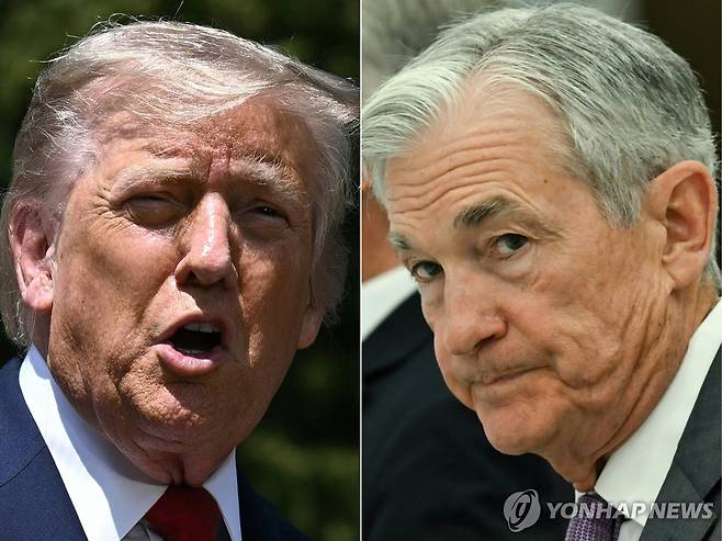 도널드 트럼프 미국 대통령(왼쪽)과 제롬 파월 연준 의장(오른쪽) [AFP 연합뉴스 자료사진. 재판매 및 DB 금지]