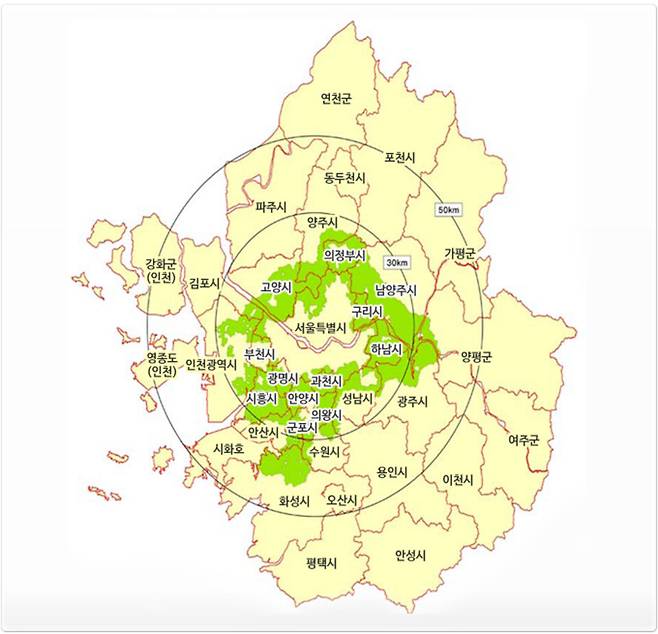 ▲&nbsp;경기도 개발제한구역 현황도. /제공=경기도