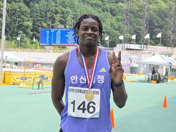 비웨사 다니엘 가사마(안산시청)가 22일 강원도 정선종합경기장에서 열린 제79회 전국육상경기선수권대회 이틀째 남자부 100m 에서 우승을 차지했다.