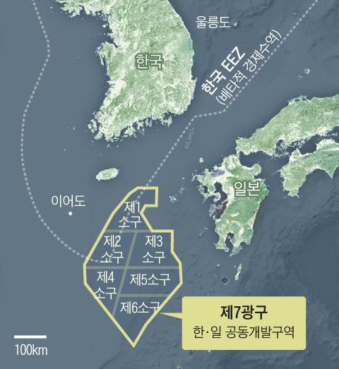 제주 남쪽 해역 일대에 있는 7광구(한일 공동개발구역) 지도. /그래픽=송윤혜