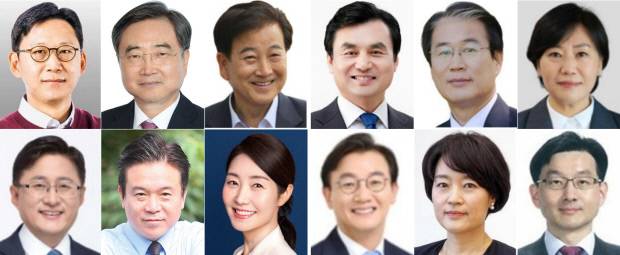 대통령실은 23일 강훈식 대통령비서실장의 브리핑을 통해 이재명 대통령의 장관급 내각 인선을 발표했다. 윗줄 왼쪽부터 배경훈 과학기술정보통신부 장관 후보자, 조현 외교부 장관 후보자, 정동영 통일부 장관 후보자, 안규백 국방부 장관 후보자, 권오을 국가보훈부 장관 후보자, 유임된 송미령 농림축산식품부 장관.
아래줄 왼쪽부터 김성환 환경부 장관 후보자, 김영훈 고용노동부 장관 후보자, 강선우 여성가족부 장관 후보자, 전재수 해양수산부 장관 후보자, 한성숙 중소벤처기업부 장관 후보자, 국무조정실장에 임명된 윤창렬 LG글로벌 전략개발원장. /연합뉴스