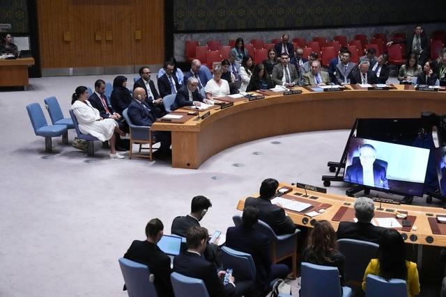 미국의 이란 핵시설 공격으로 22일(현지시간)열린 유엔 안전보장이사회 긴급회의. AFP 연합뉴스.