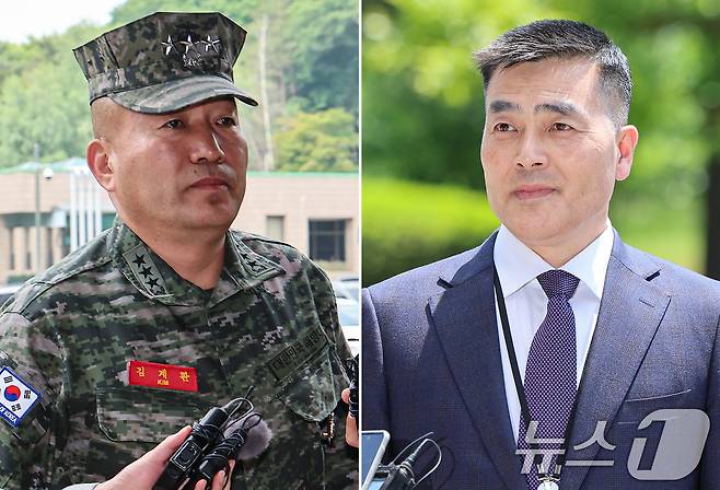 김계환 전 해병대사령관(왼쪽)과 박정훈 전 해병대 수사단장. 2024.5.21/뉴스1 ⓒ News1 김도우 기자