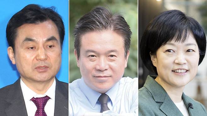 From left, Defense Minister nominee Ahn Gyu-back, Labor Minister nominee Kim Young-hoon, and SMEs and Startups Minister nominee Han Seong-sook