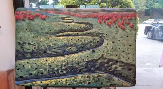 장경희 작가 '썰물' (나무판+아크릴컬러+유화물감, 62×93cm, 2024)