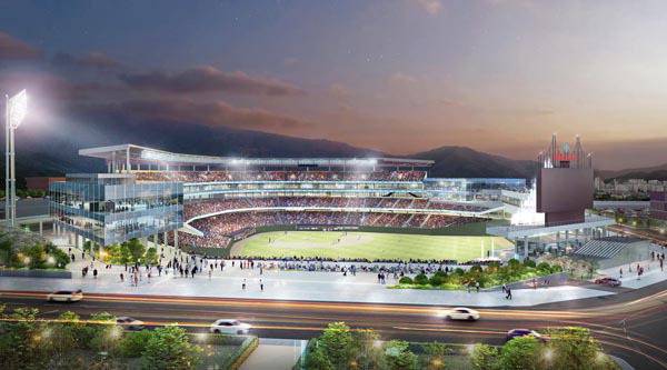 지난해 11월 부산시가 사직구장 재건축 계획을 담은 비전을 발표하면서 공개한 새로운 사직구장 투시도.  부산시 제공