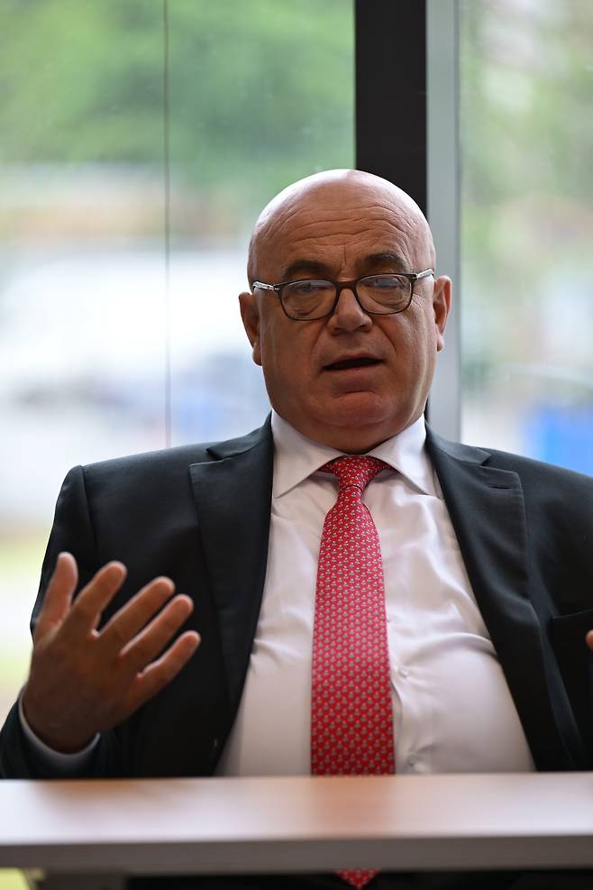 Fortunato Ortombina, artistic director of the Teatro alla Scala in Milan, speaks during an interview with Korean media on Saturday at the Busan Concert Hall in Busan. (Classic Busan)