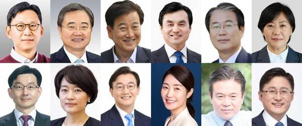 (사진 왼쪽 위부터) 배경훈 LG AI 연구원장, 조현 주유엔대한민국 대표부 특명전권대사, 정동영 의원, 안규백 의원, 권오을 대한민국헌정회 부회장, 송미령 농식품부 장관, 김성환 의원, 김영훈 한국철도공사 기관사, 강선우 의원, 전재수 의원, 한성숙 전 네이버 대표, 윤창렬 LG 글로벌 전략개발원장. 대통령실 제공