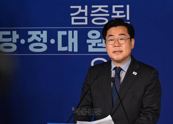 박찬대 더불어민주당 의원이 23일 서울 여의도 당사에서 당대표 출마 선언을 하고 있다. 2025.6.23. 안주영 전문기자