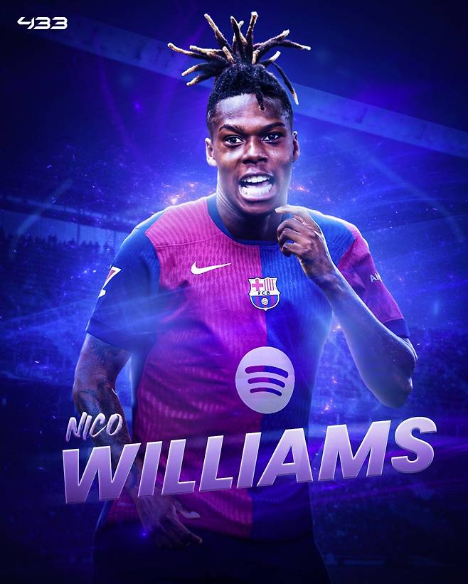 아틀레틱 클루브 니코 윌리엄스의 FC바르셀로나 유니폼 합성 사진. /사진=433 SNS 캡처
