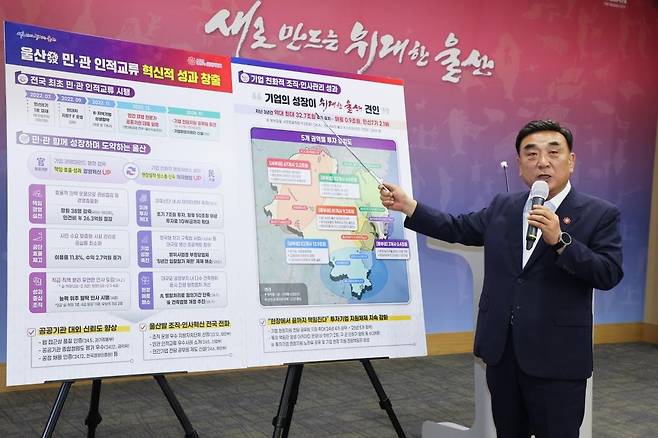 울산발 민관 인적교류 성과 발표하는 김두겸 울산시장 [울산시 제공. 재판매 및 DB 금지]