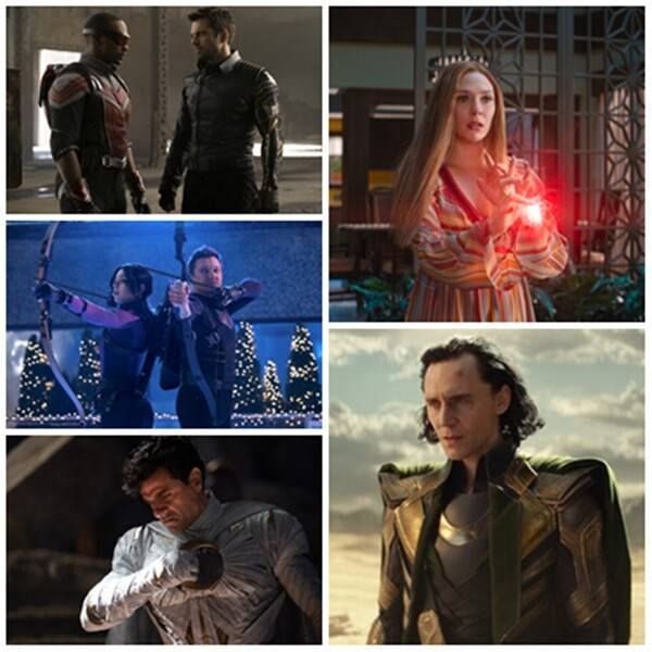 '팔콘과 윈터솔저'(맨위 왼쪽부터 시계방향으로) '완다비전', '로키' '문나이트' '호크아이'. 사진제공=월트디즈니컴퍼니코리아&nbsp;