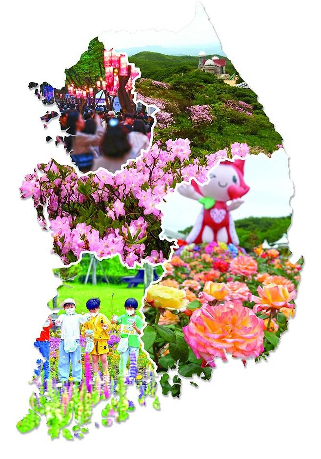 2025년 3~5월 열린 봄 축제를 대상으로 한 '대한민국 축제평가'에서 각 권역별 1위를 차지한 축제들. 왼쪽 위부터 시계방향으로 서울·경기권 1위이자 종합평가 순위 1위를 차지한 '정동야행', 충청·강원권 1위를 기록한 '단양소백산철쭉제', 경상권 1위에 오른 '울산대공원 장미축제', 전라권 1위에 랭크된 '함평나비대축제'. 사진=뉴스1뉴시스