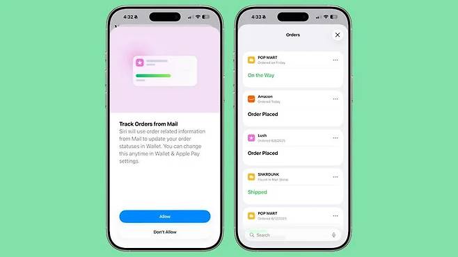 iOS 26 beta 2 지갑 앱 주문추적 기능. 2025.06.24./사진=SNS캡처