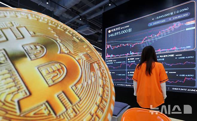 [서울=뉴시스] 김혜진 기자 = (기사와 무관한 사진) 지난달 29일 서울 강남구 빗썸 라운지 전광판에 비트코인 시세가 표시되고 있다. 2025.05.29. jini@newsis.com
