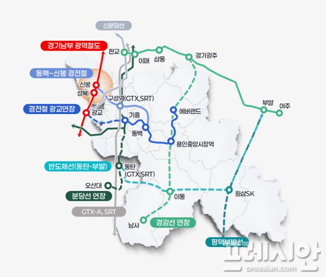 ▲용인특례시가 확충을 추진 중인 철도노선 계획. ⓒ용인특례시