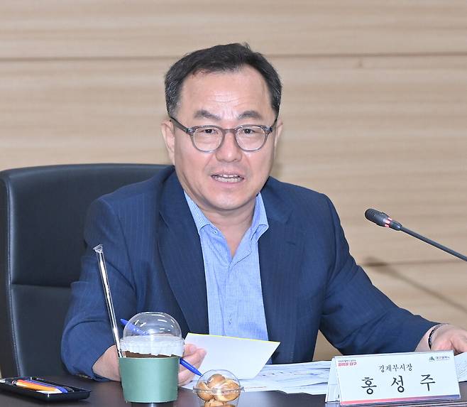 홍성주 대구시 경제부시장이 23일 열린 '대구국제공항 국제선 활성화'를 위한 전략 회의를 주재하고 있다. ⓒ대구시
