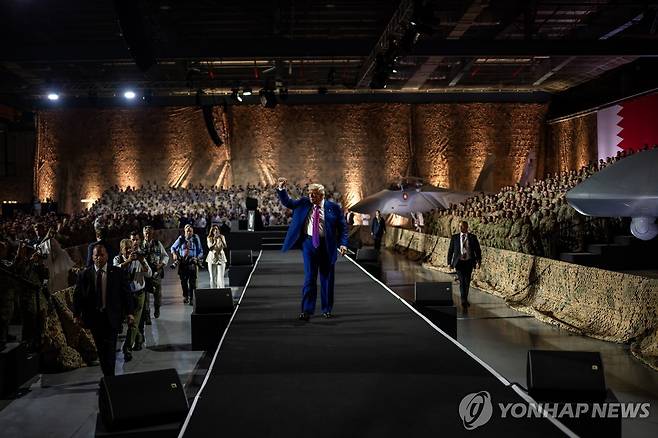 트럼프 美대통령이 2025년 5월 방문한 카타르의 미군 공군기지 [UPI 연합뉴스 자료사진. 재판매 및 DB 금지]