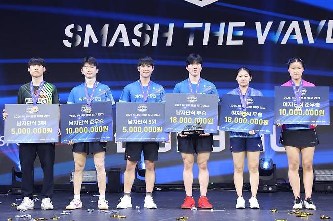 프로탁구리그 남녀 단식 시상식 장면 [한국프로탁구연맹 제공. 재판매 및 DB 금지]