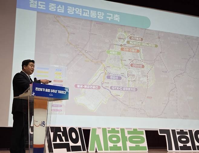 민선 8기 3주년 기자회견 하는 임병택 시흥시장 [촬영 김인유]