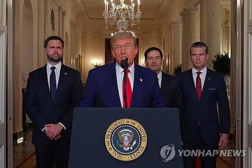 이란 공격 후 대국민 연설하는 트럼프 [워싱턴 EPA=연합뉴스. 재판매 및 DB 금지]