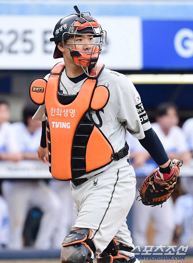 25일 대구 삼성라이온즈파크에서 열린 삼성과 한화의 경기. 수비하는 이재원 포수. 대구=송정헌 기자songs@sportschosun.com/2025.06.25/