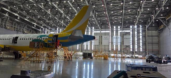 한국항공서비스(KAEMS) 민항기동 모습. B-747 항공기 4대가 동시에 정비가 가능한 곳이지만 지난 11일 방문했을 때는 항공기 1대만 정비 중이었다./KAEMS