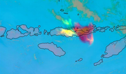 텔레픽스 샛챗이 인도네시아 화산 폭발로 인해 화산재와 이산화황이 퍼지는 모습을 분석한 결과. 텔레픽스 제공
