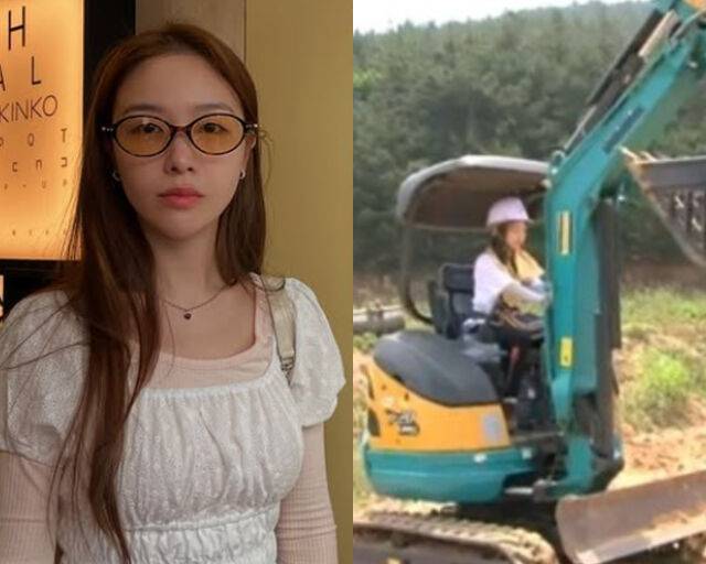 민아가 방송을 위해 굴착기 자격증을 딴 사실이 밝혀졌다. / (왼쪽) 민아 소셜미디어, (오른쪽) SBS '에코 빌리지 즐거운 가'